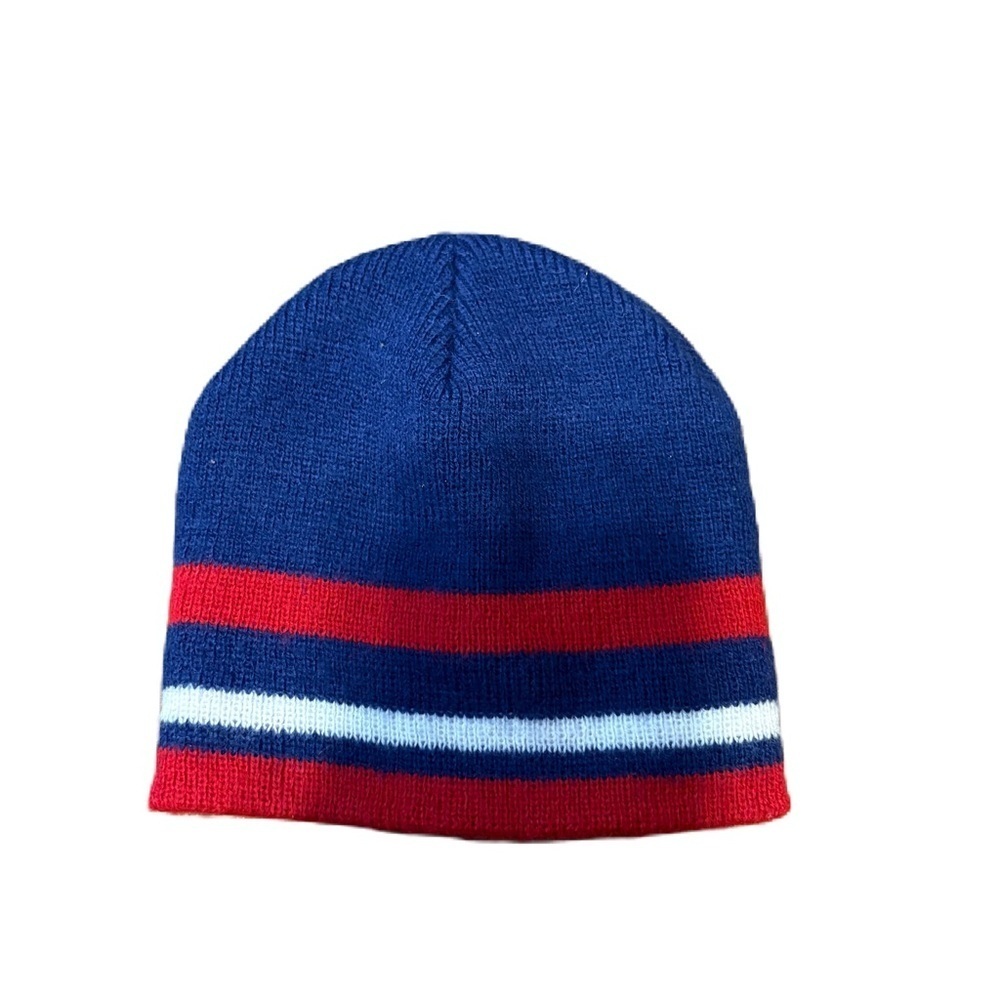Kids Striped Blue and Red Beanie Hat Knit